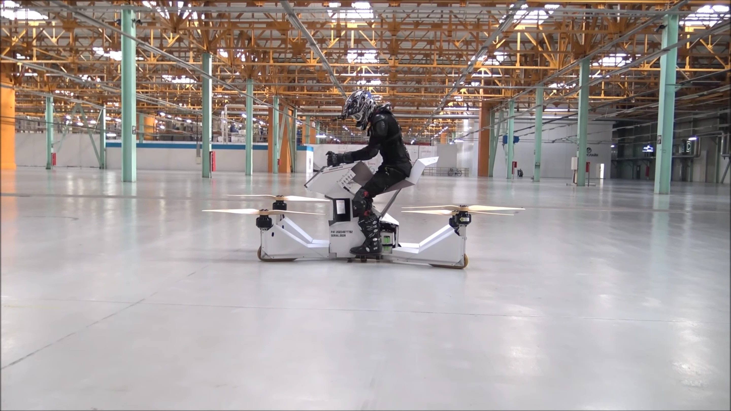 The Hoversurf Scorpion hoverbike prepares to lift off