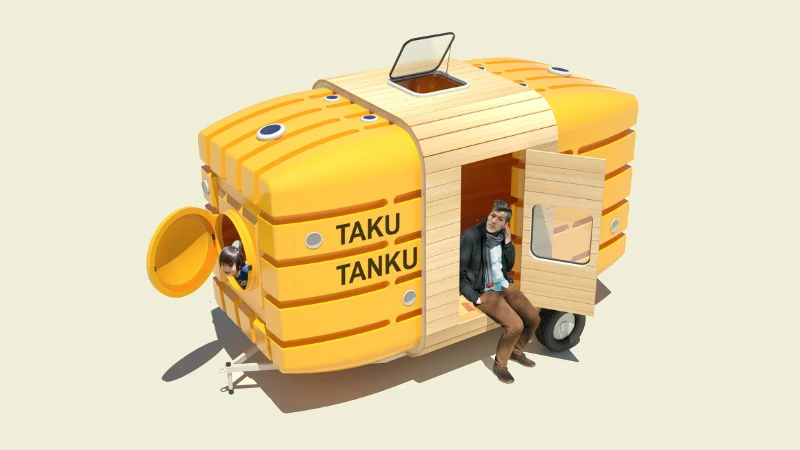 The Taku-Tanku is a tiny house made from two water tanks