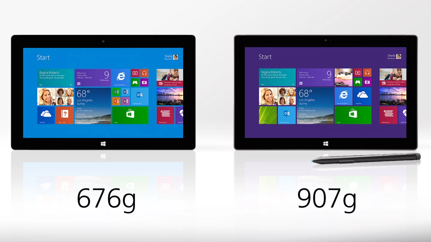 The Surface 2 is 25 percent lighter