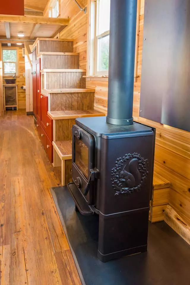 Davis's 22 ft Off-Grid Tiny Home is heated with a wood burner