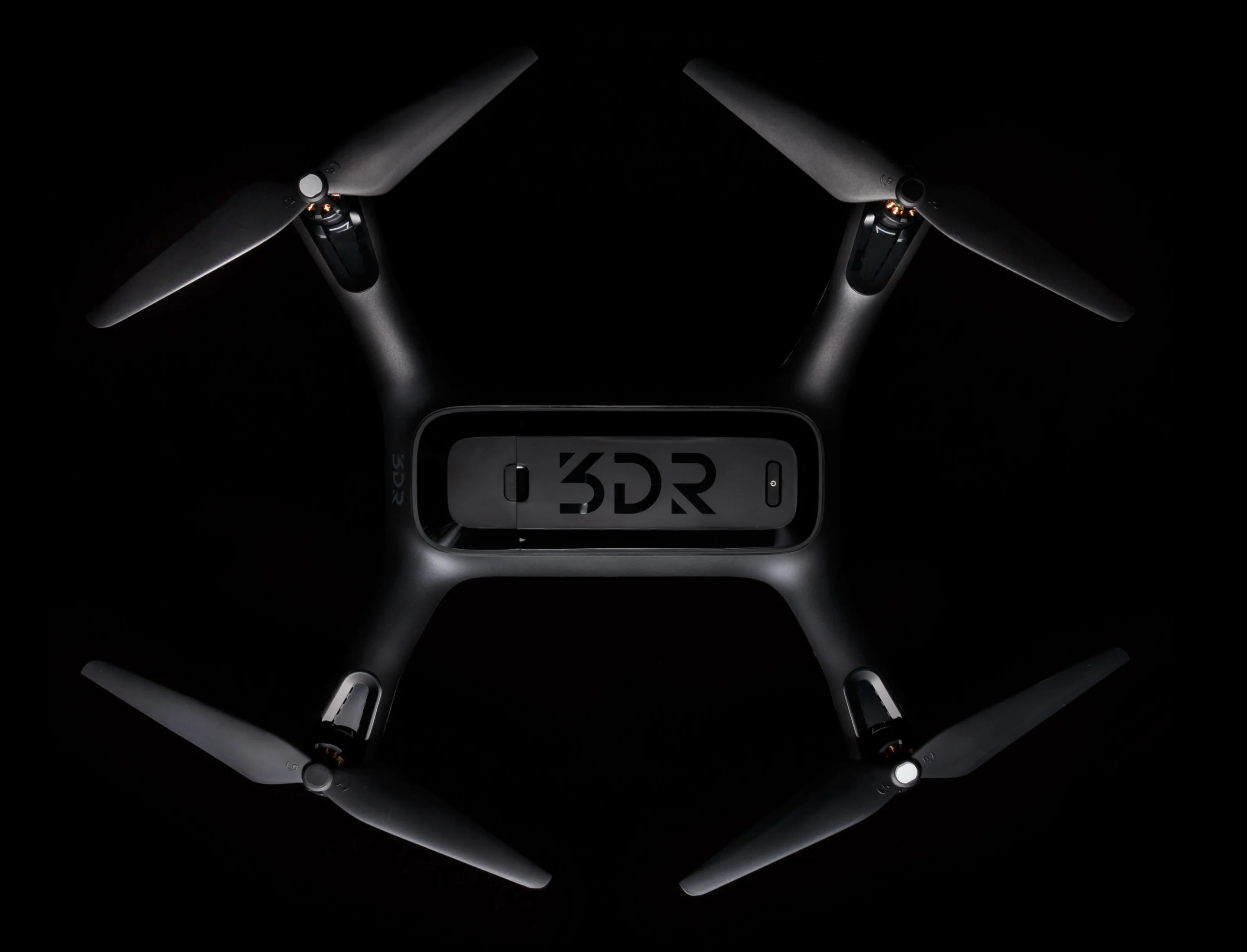 Overhead view of the 3DR Solo quadcopter showing its stealthy design