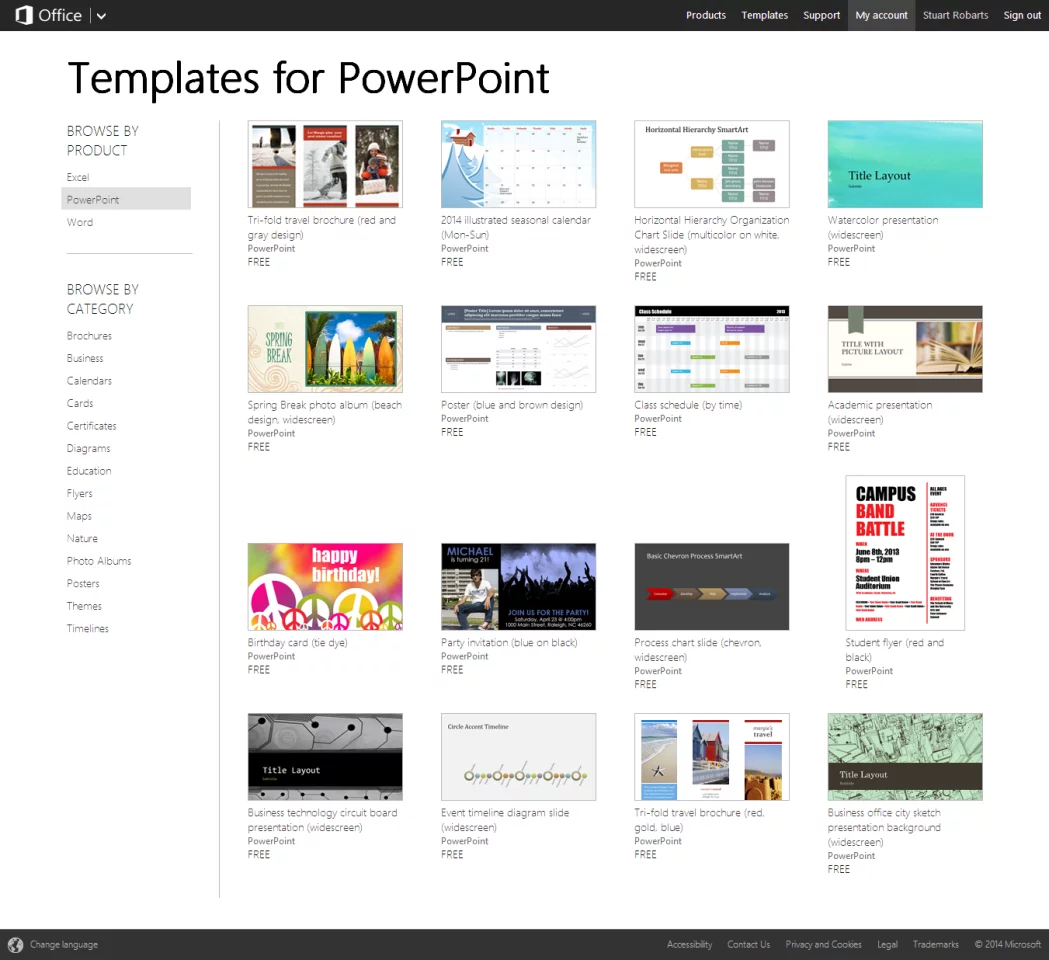 Office Online offers an extensive library of templates for Word, Excel and PowerPoint