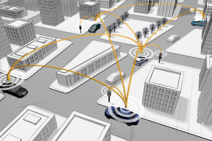 Daimler's C2X system sees vehicles and traffic infrastructure network linked so they can communicate with each other (Image: Daimler)