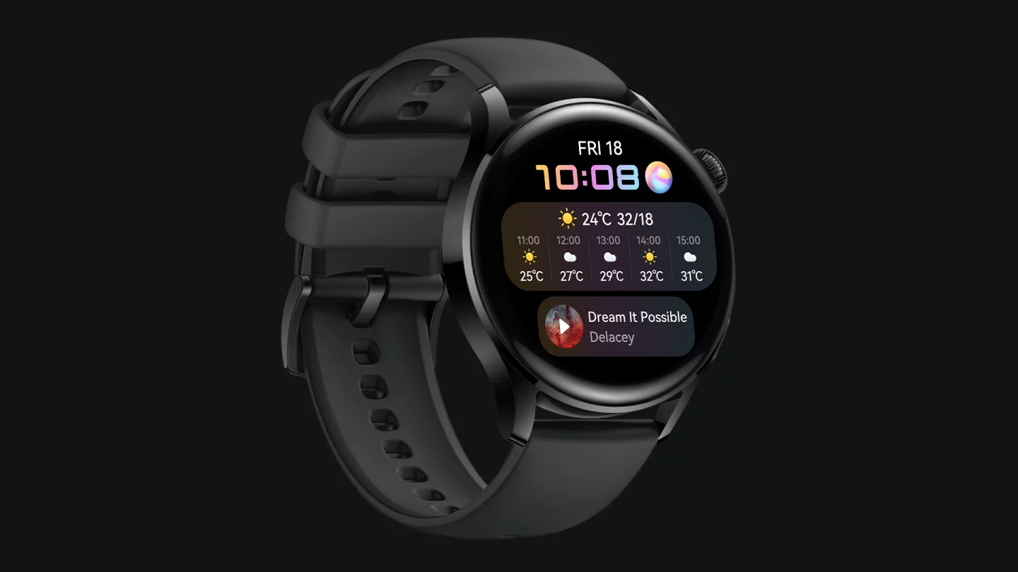 The Watch 3 features a bright 1.43-inch OLED display and a very Apple-like rotating crown