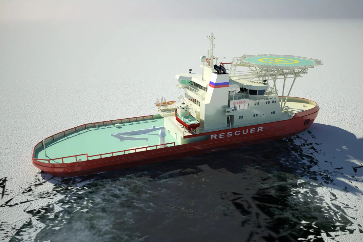 The NB 508 (aka the Baltika) crashes through the ice side-on (Image: Arctech Helsinki Shipyard)