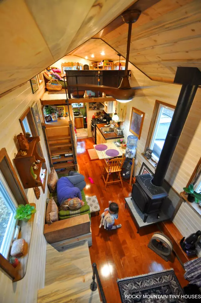 Top-down view of the interior of the Red Mountain 34' Tiny House