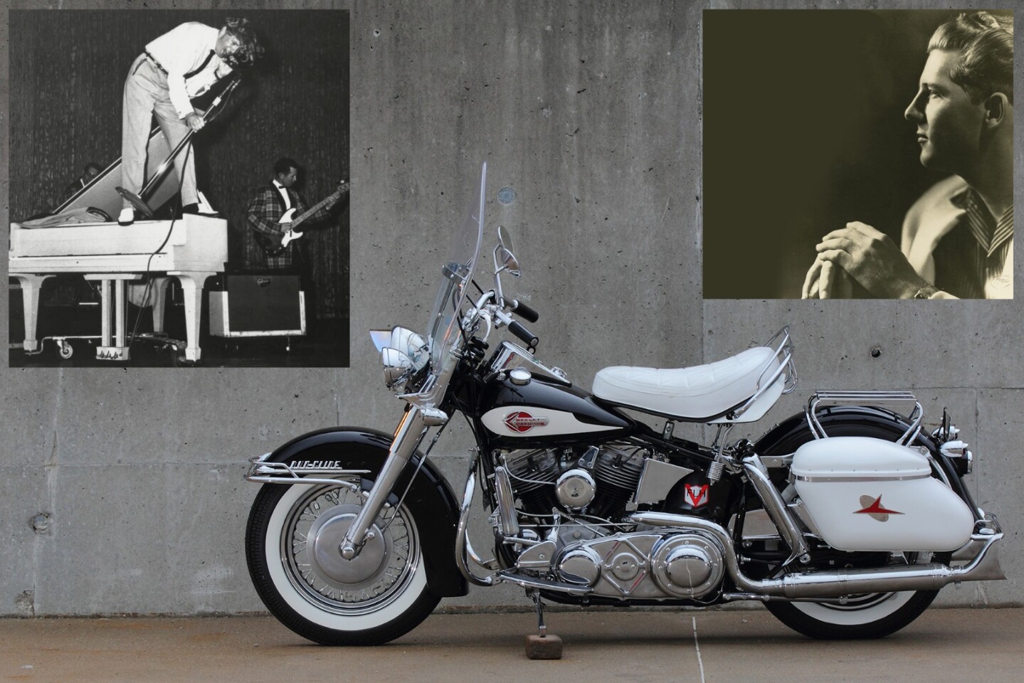 Jerry Lee Lewis' 1959 Harley-Davidson FLH Panhead sold for $385,000 on January 24, 2015 at a Mecum auction. The bike was given new to Lewis by Harley-Davidson. Elvis Presley was given one on the same day