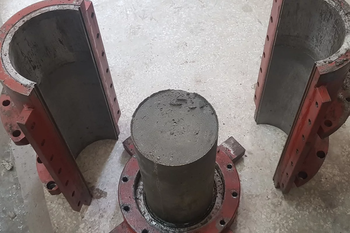 Key to the strong recycle concrete developed at RMIT is a custom mold, used to compress the different ingredients in a compact form