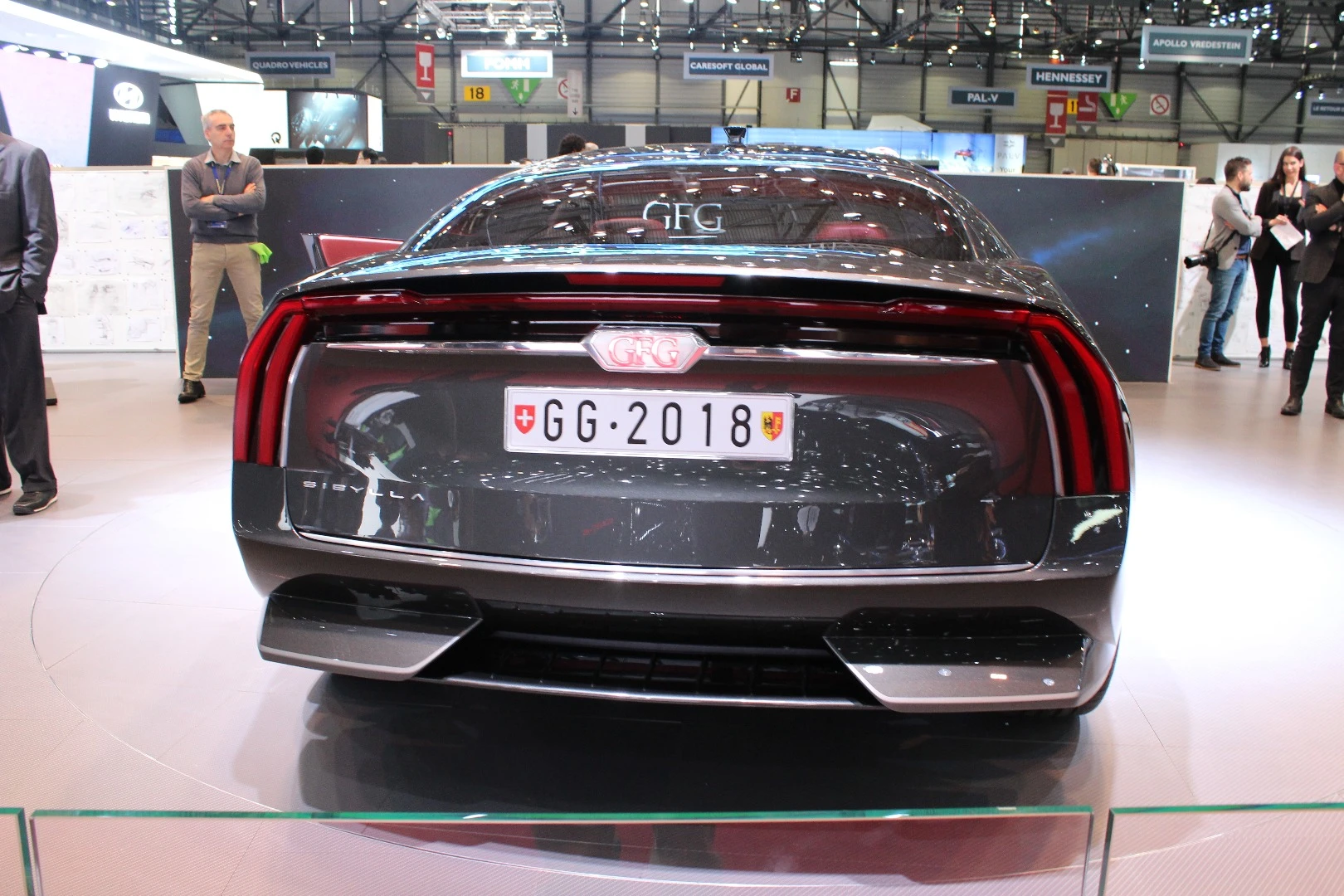 Lighting across the rear of the GFG Sibylla concept is integrated into a cross-wise pattern for turn signalling and braking