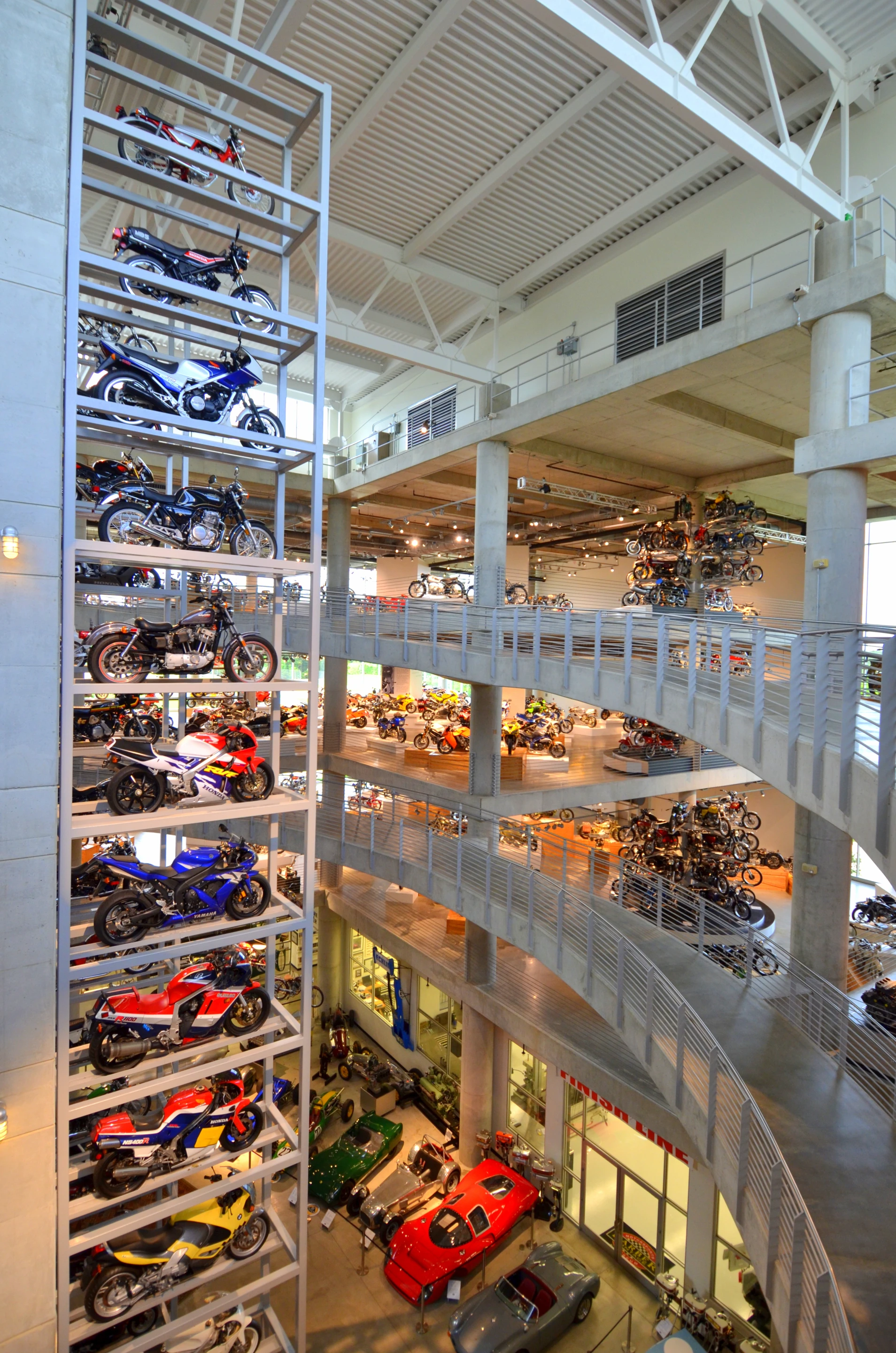 Motorcycle "Towers" line the elevator from the basement to the 5th floor