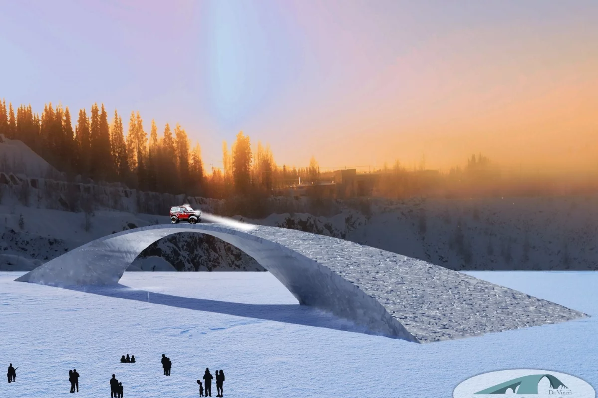 Around 900 tons of pykrete, a frozen water/paper mix, will be used to build the bridge