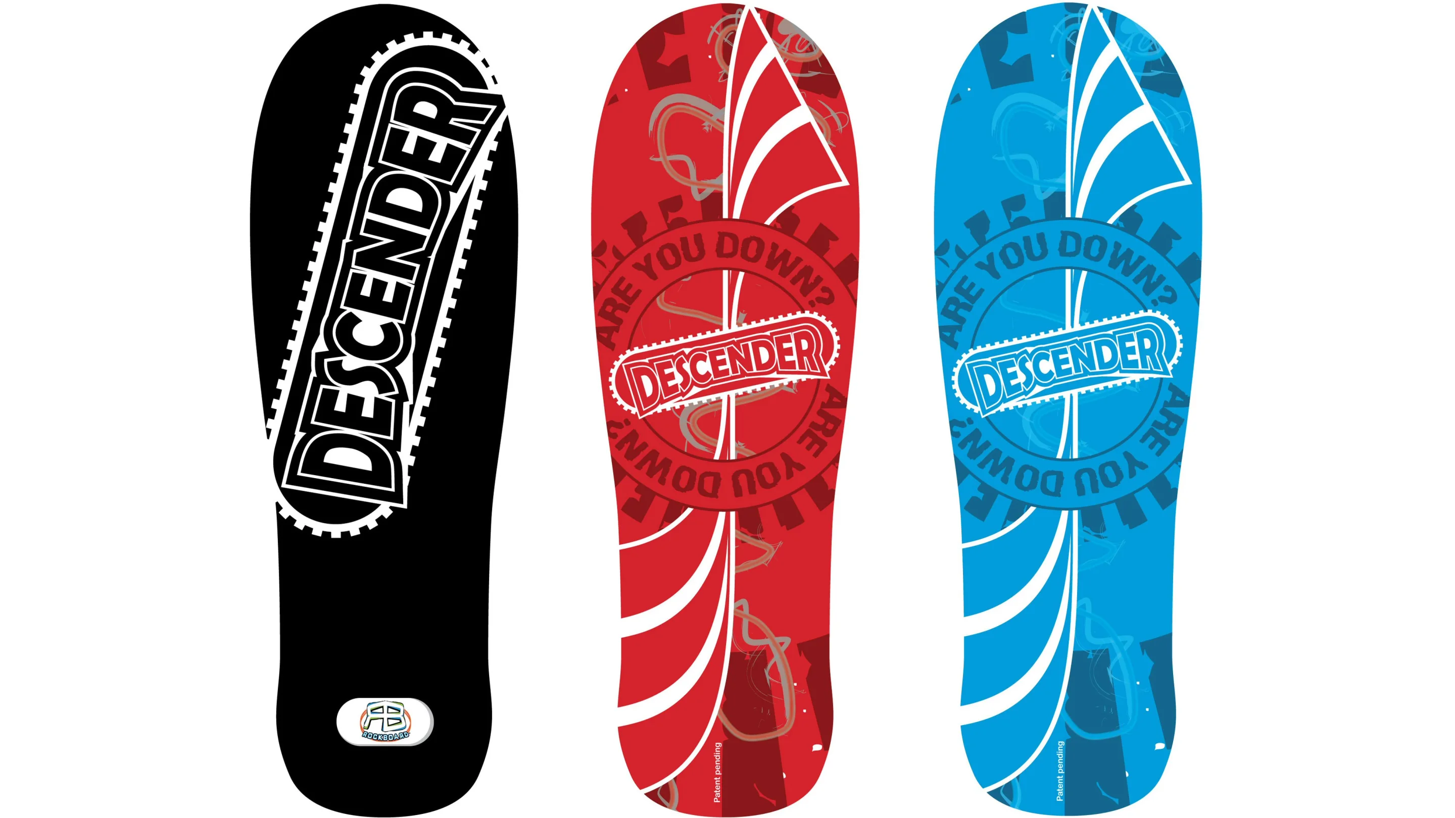 The proposed deck designs for the Descender all-terrain skateboard