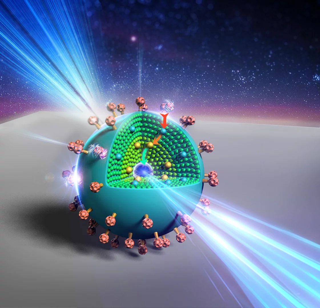 An artists impression of the new nanoparticle, which could improve solar energy harvesting, bio-imaging, and light-based security techniques