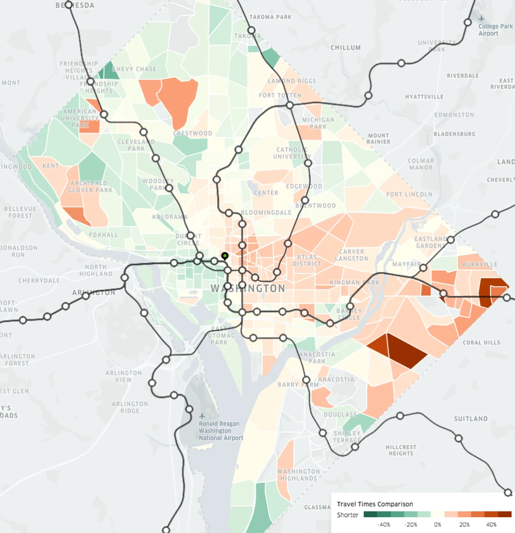 Another Uber Movement case study illustrating the changes in travel times after a certain subway line was shut down