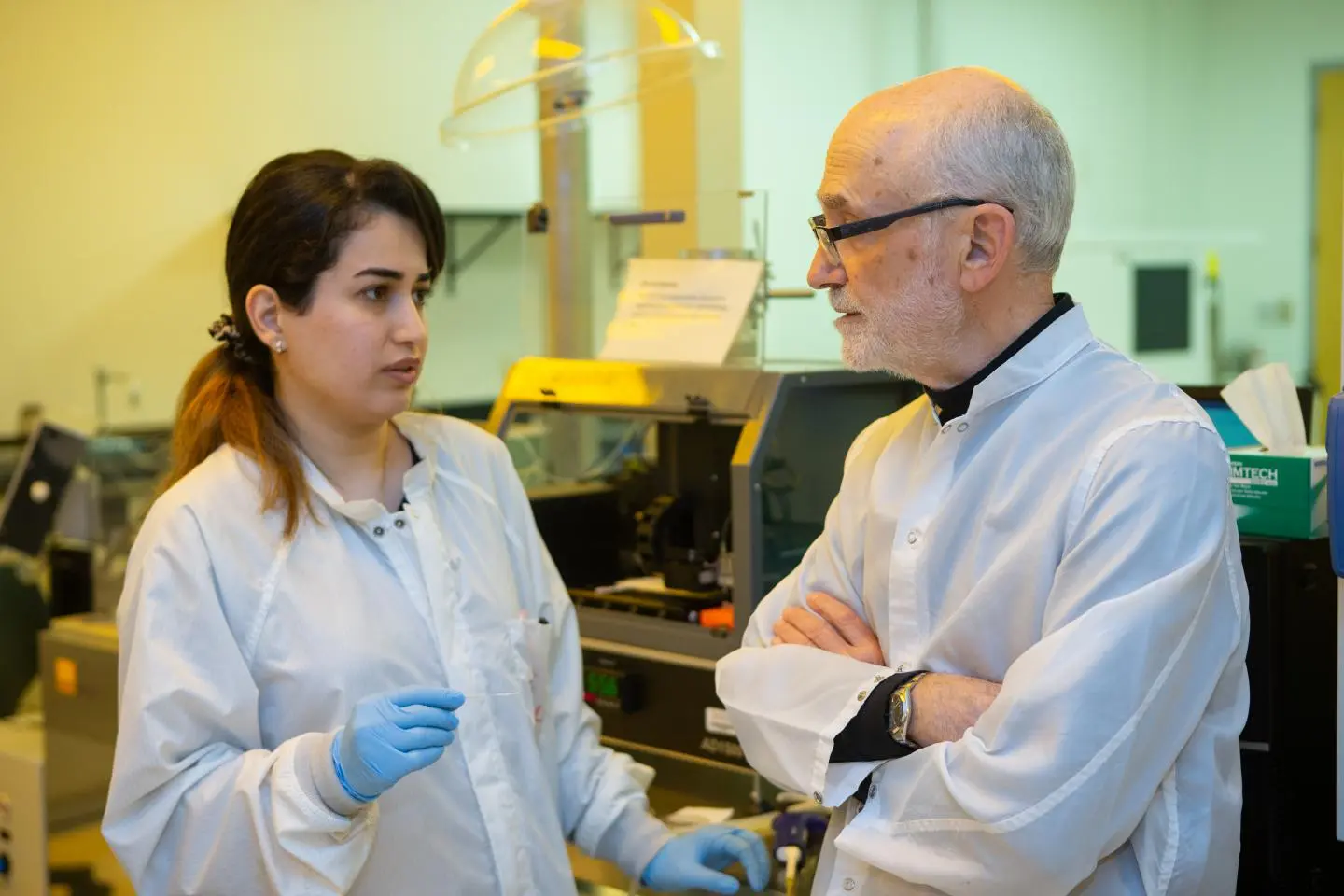 University of Cincinnati research assistant Shima Dalirirad and professor Andrew Steckl in the UC Nanoelectronics Laboratory