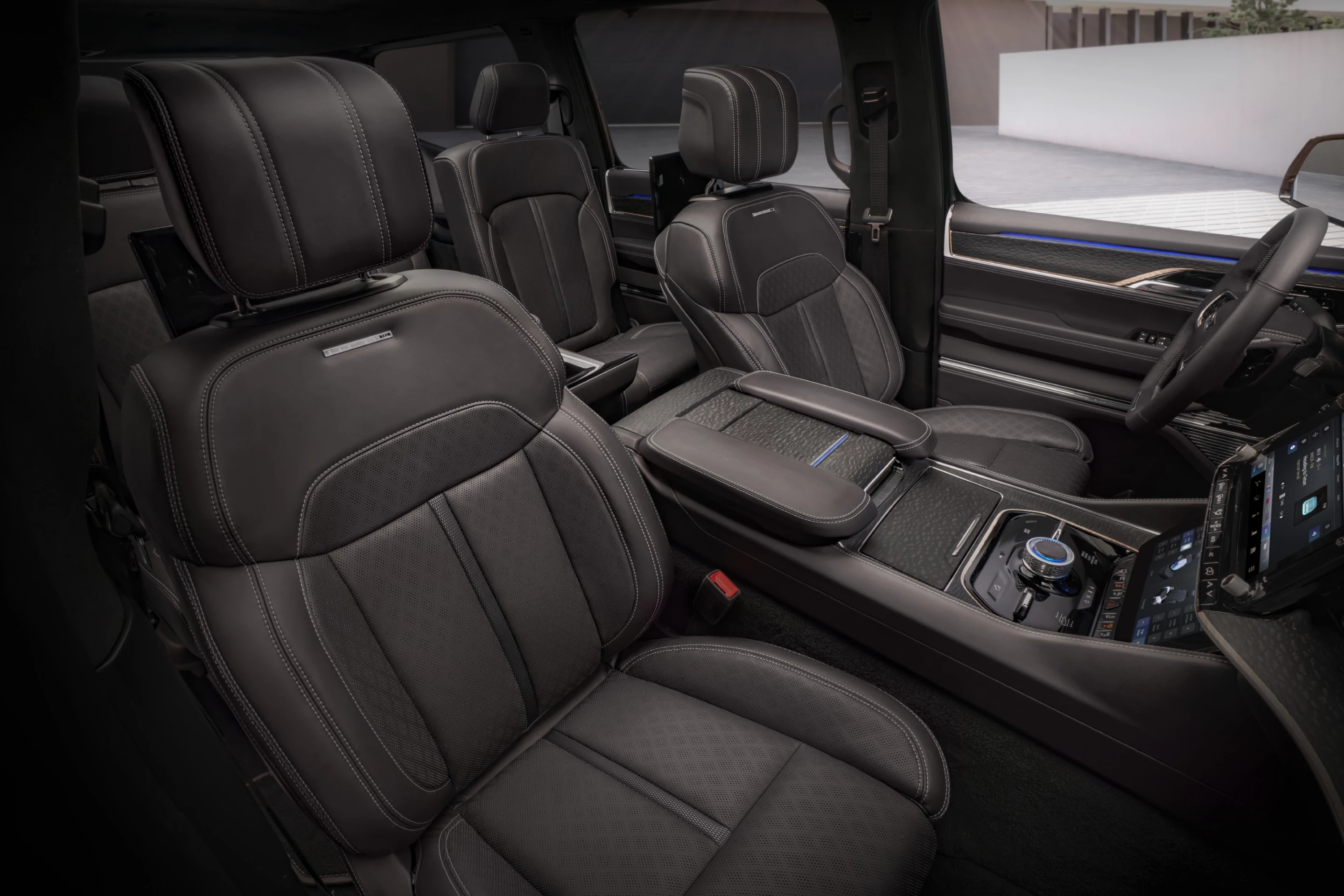 Sustainable and re-used materials are featured throughout the Grand Wagoneer Concept's interior