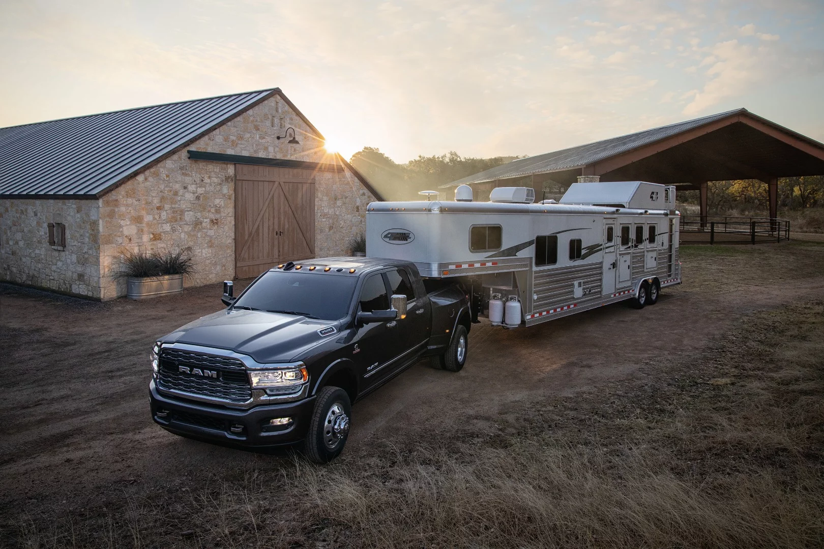 Towing is central to the Ram Heavy Duty pickup truck line with options for fifth wheel, gooseneck, and bumper hitches