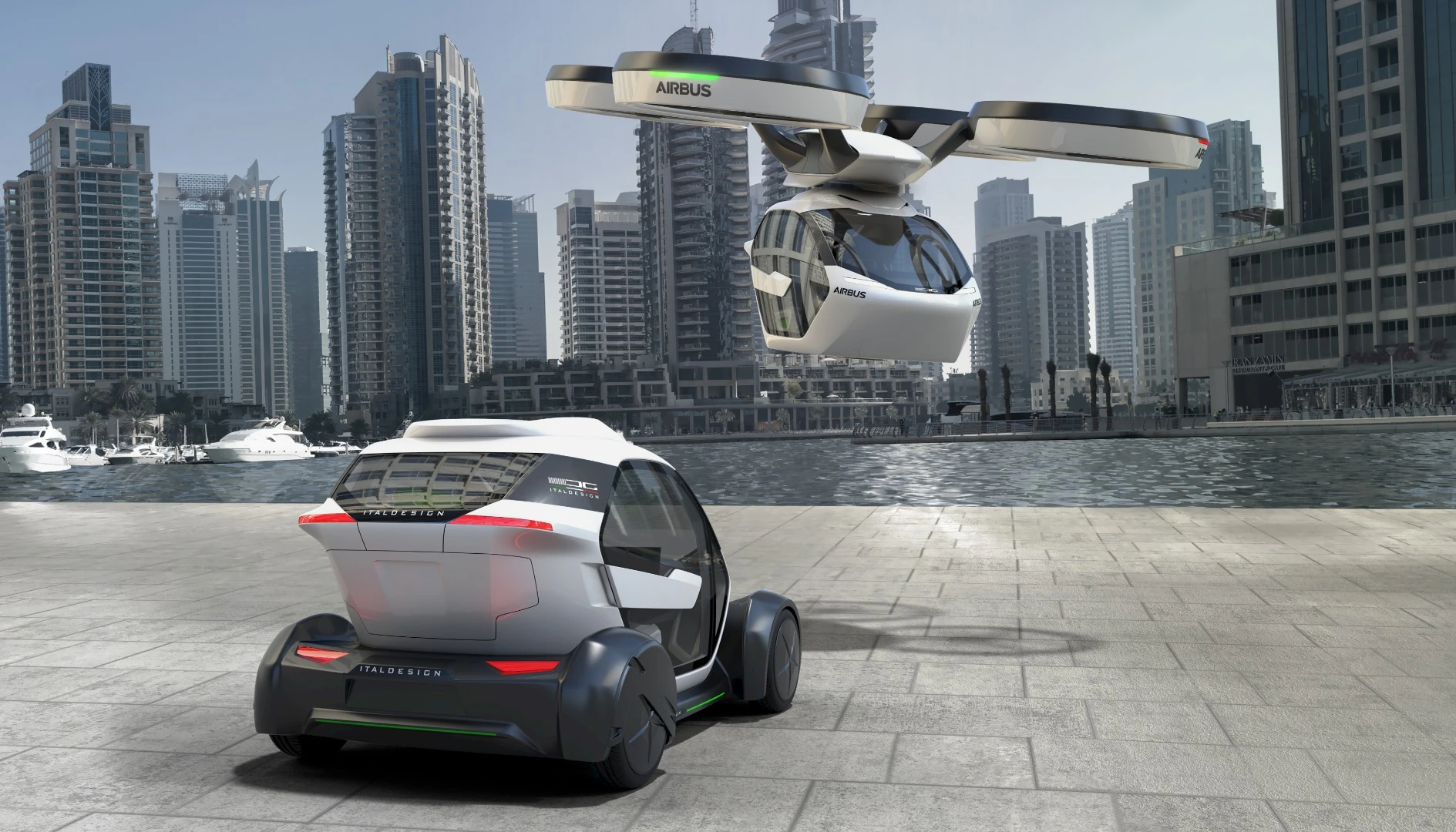Rendering of Airbus' Pop.Up Next concept in action