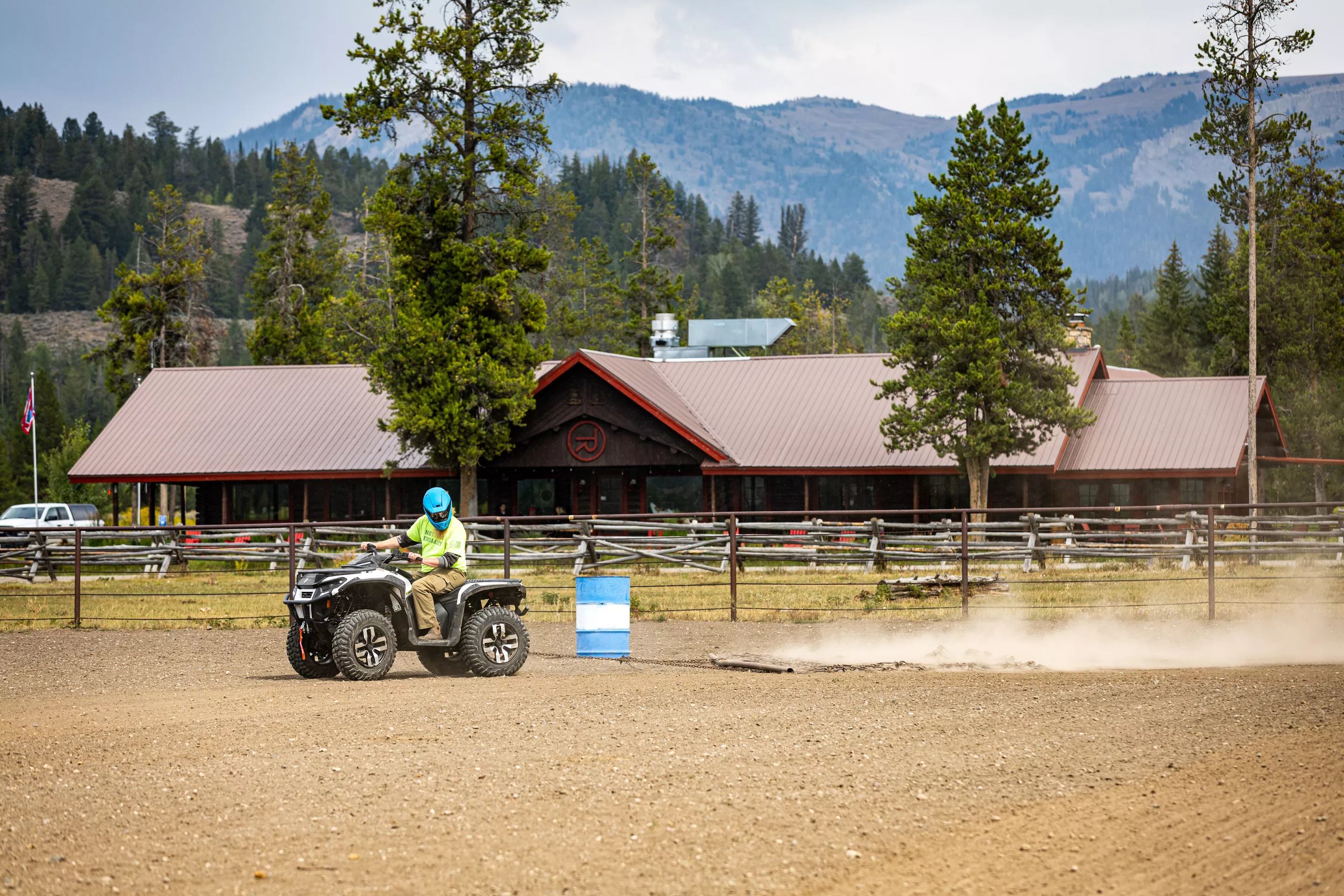 Dragging an arena is tedious work, but the Outlander Electric has a speed limiter and other tools to make the job easy