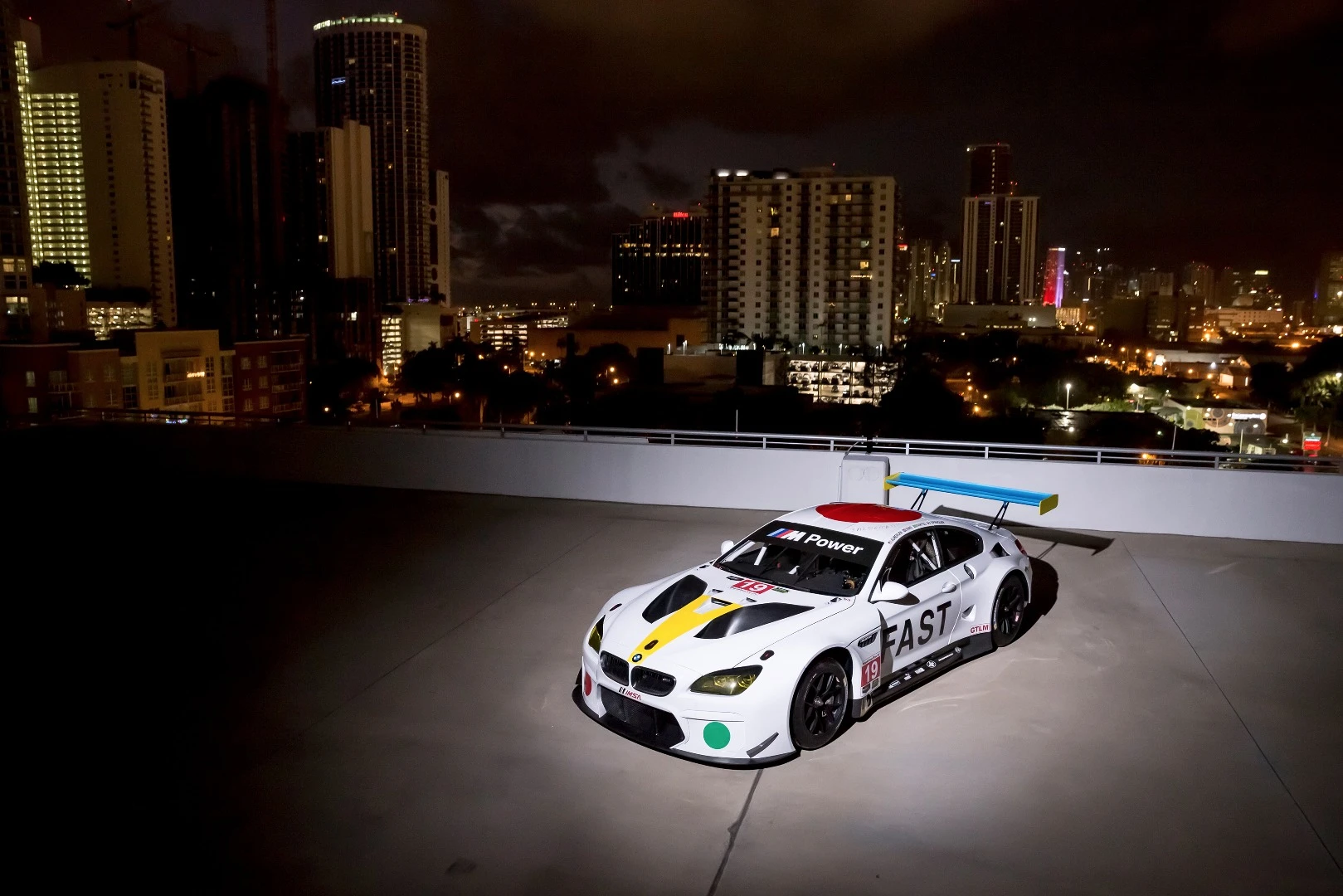 The latest BMW Art Car under lights in Miami