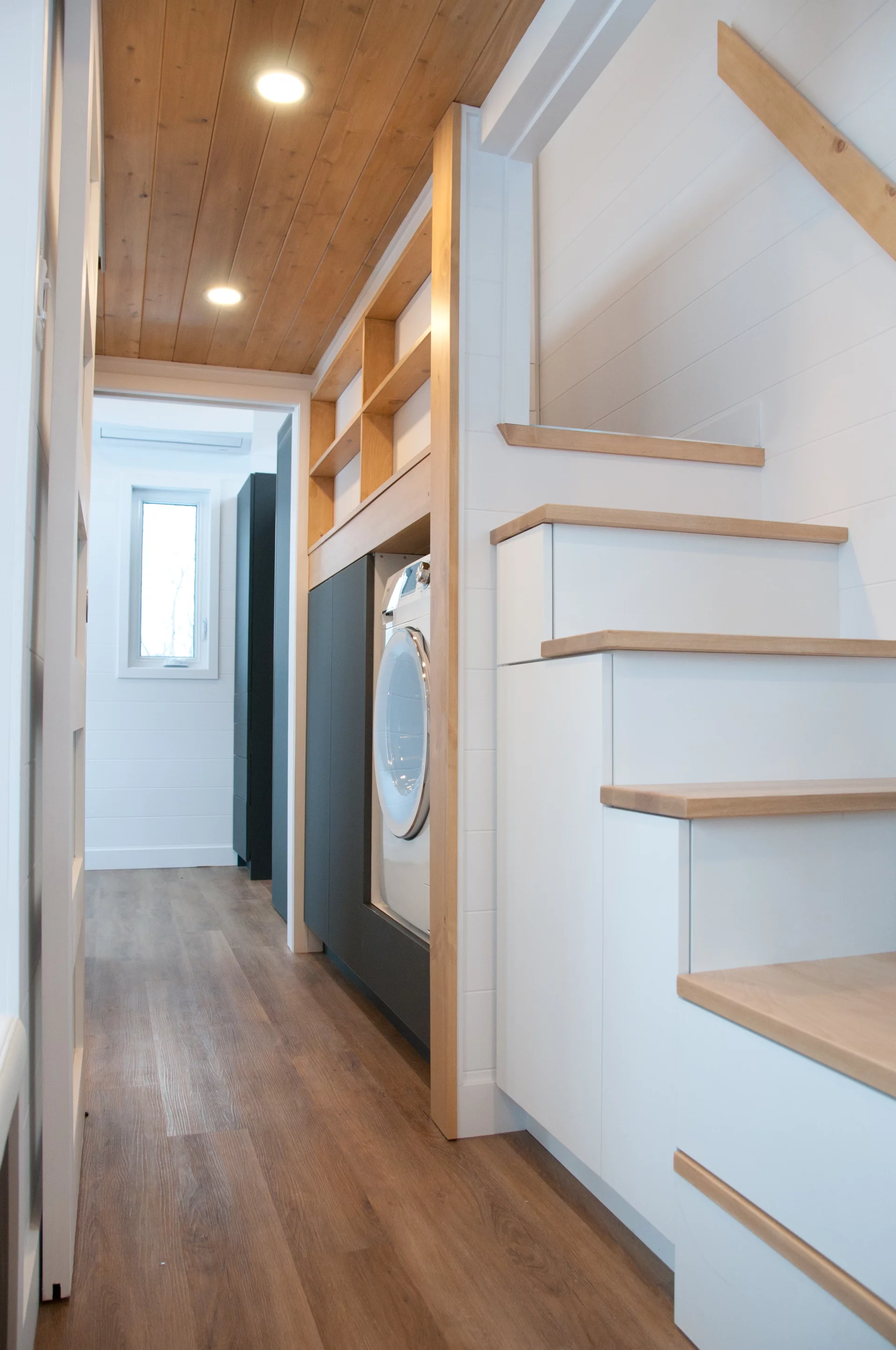 The Noyer XL's loft bedroom is reached by storage-integrated staircase
