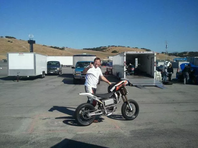 Luke with a hotted-up Zero race bike