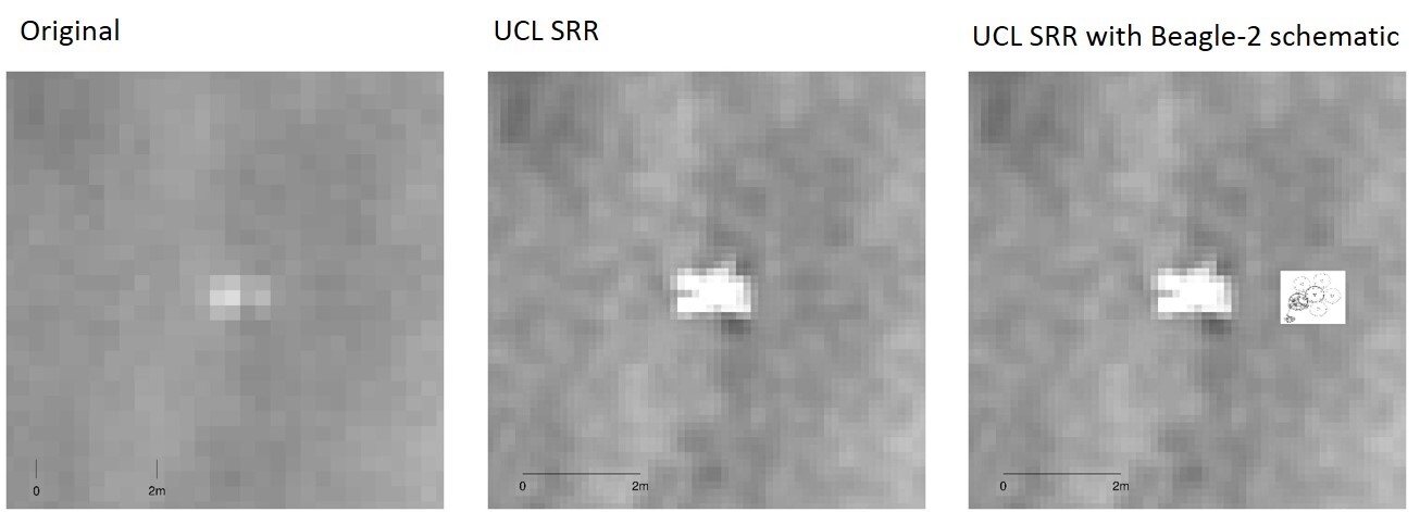 close up of Beagle 2 site comparing original and SRR