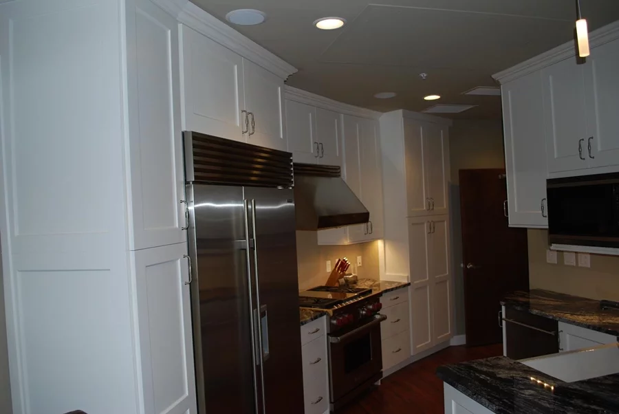 A fridge and hob in one of the shelter condos