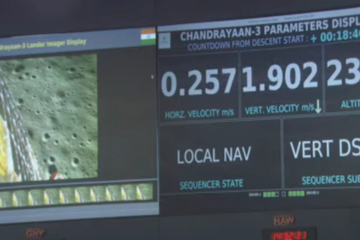 Mission Control's view of the landing of Chandrayaan-3