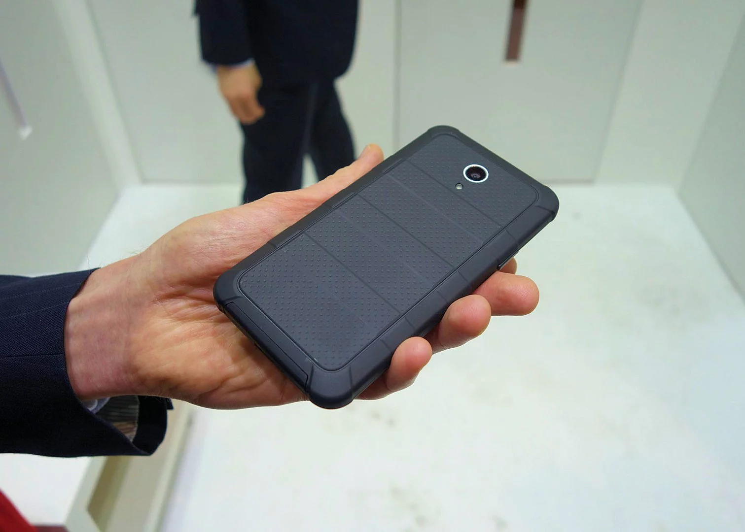 The 0.55 mm photovoltaic component adds barely any weight or thickness to the phone (the rugged case is optional)