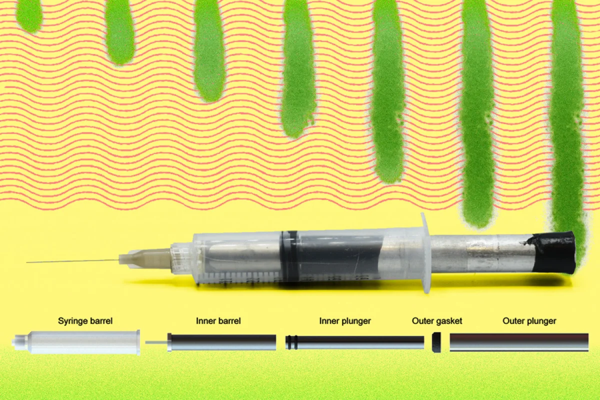 Perle Injection Double-barrelled needle designed for quick injections of viscous drugs