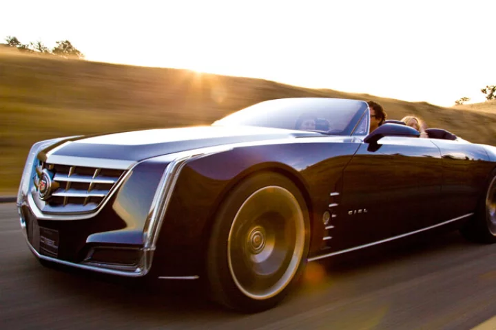The Cadillac Ciel luxury open tourer concept car on the road.