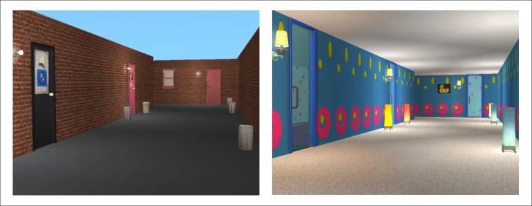 Having rooms be identical spatially but different thematically made participants feel like they'd been in a space before, without having been to that one specifically