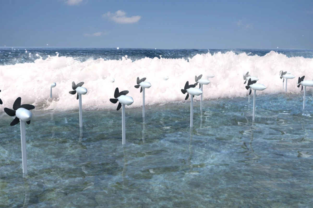 Japanese researchers have outlined a system of turbines that would harvest wave energy, while also protecting shorelines from erosion