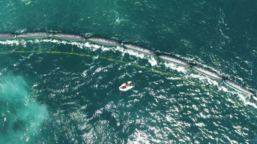 While the prototype is currently back on shore for inspection and maintenance, it's all about the bigger picture for the Ocean Cleanup Project