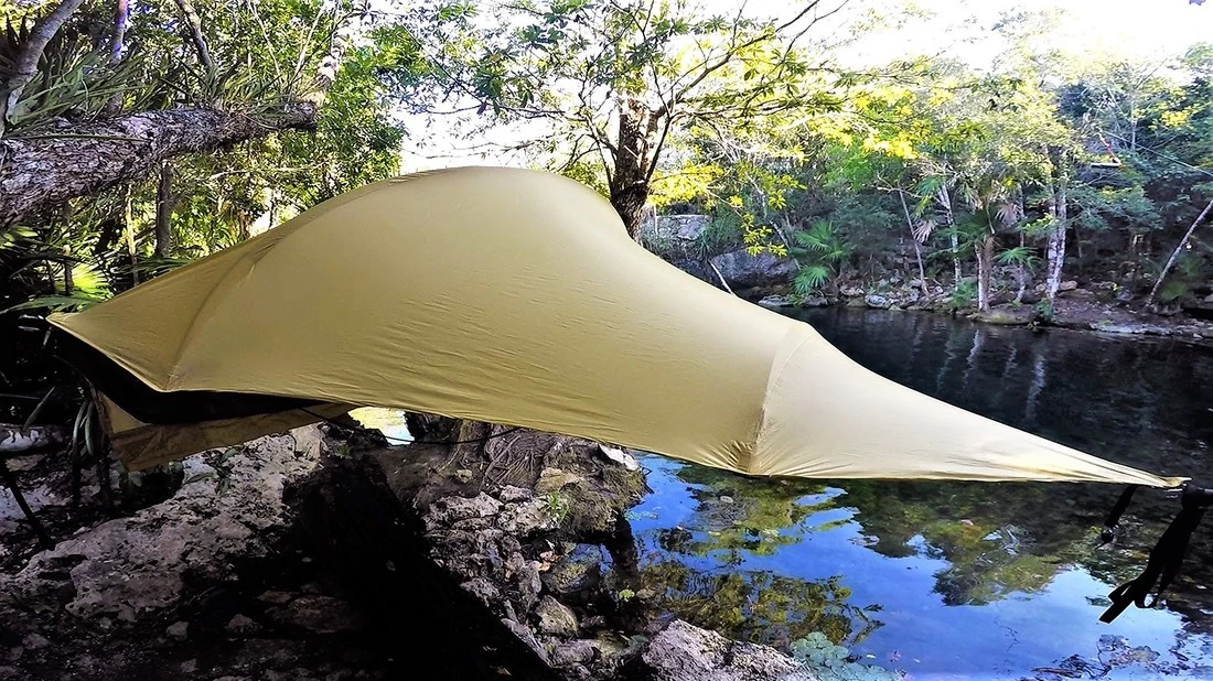 The Treble Hammock 2.0 with the clamshell roof in full closed position