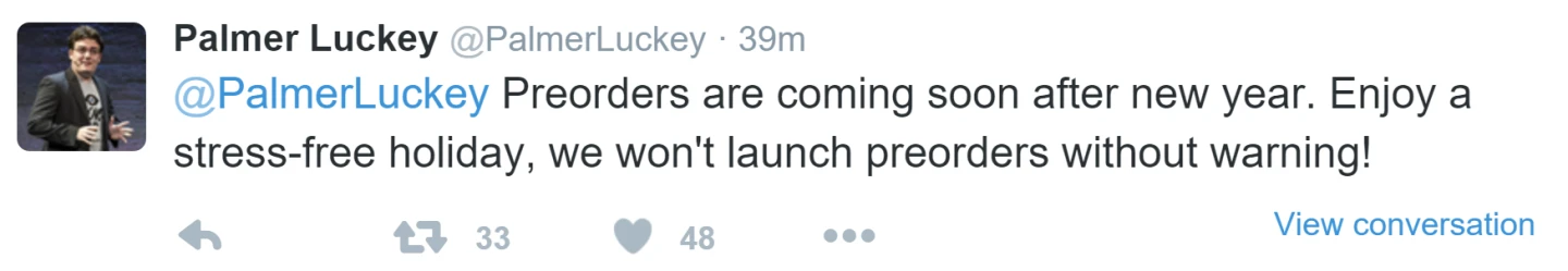 A second tweet explains that you'll have plenty of heads-up before pre-orders start