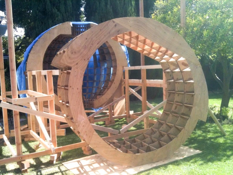 Chris Robinson has built a "tsunami-proof" floating dwelling in his backyard, called the Tsunamiball (Photo: Chris Robinson)
