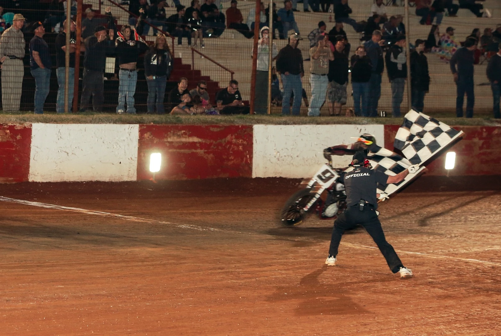 Jared Mees crosses the finish line on an Indian FTR750