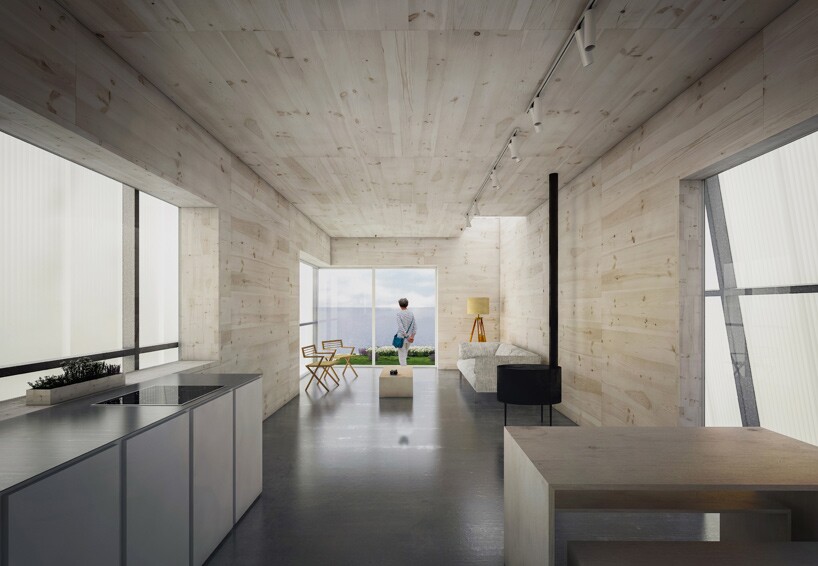 The interior includes two bedrooms, a study, a bathroom, living room, and an open kitchen (Image: Carl Turner Architects)