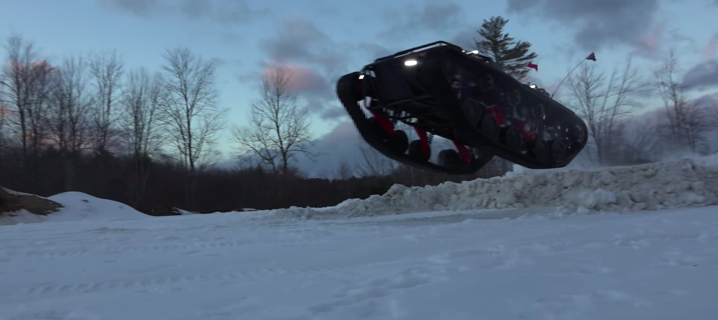 7,700 pounds of Ripsaw EV3-F1 flying through the air. Not recommended on frozen lake beds.