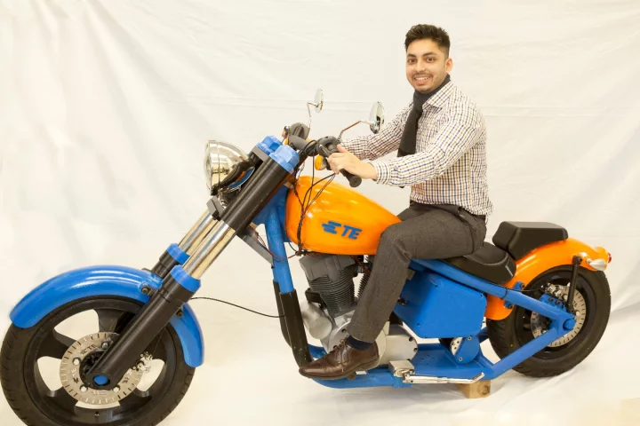 The 3D-printed motorcycle, on display
