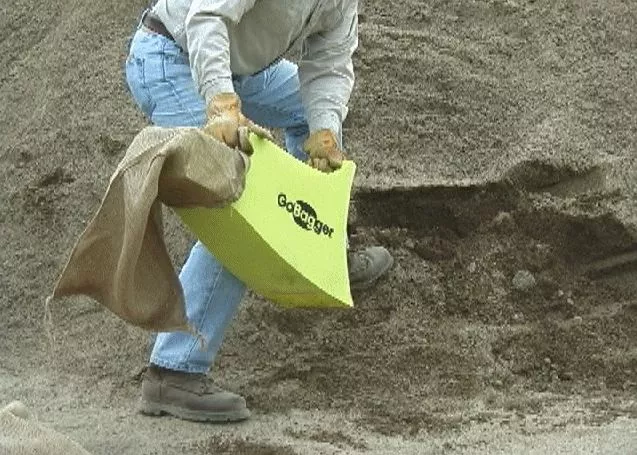 The GoBagger is a sandbag-filling device that is said to be five times faster than using a shovel