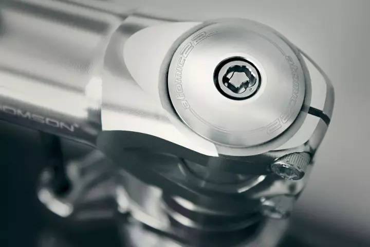 The infiniti3D system replaces the existing fasteners on bicycle components (such as the mounting bolt on this stem), to keep them from being removed by thieves