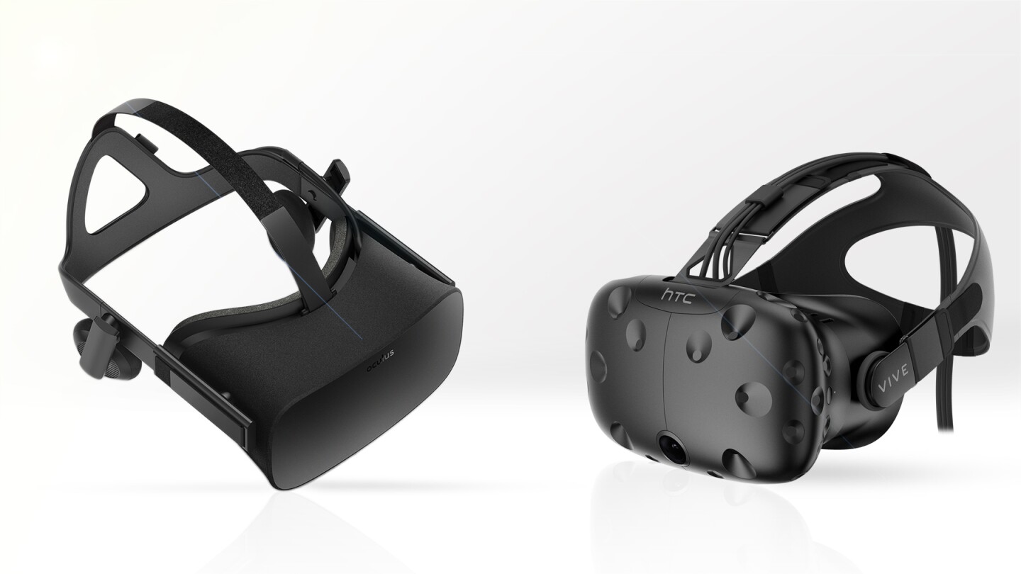 Final Oculus Rift (left) and HTC Vive hardware