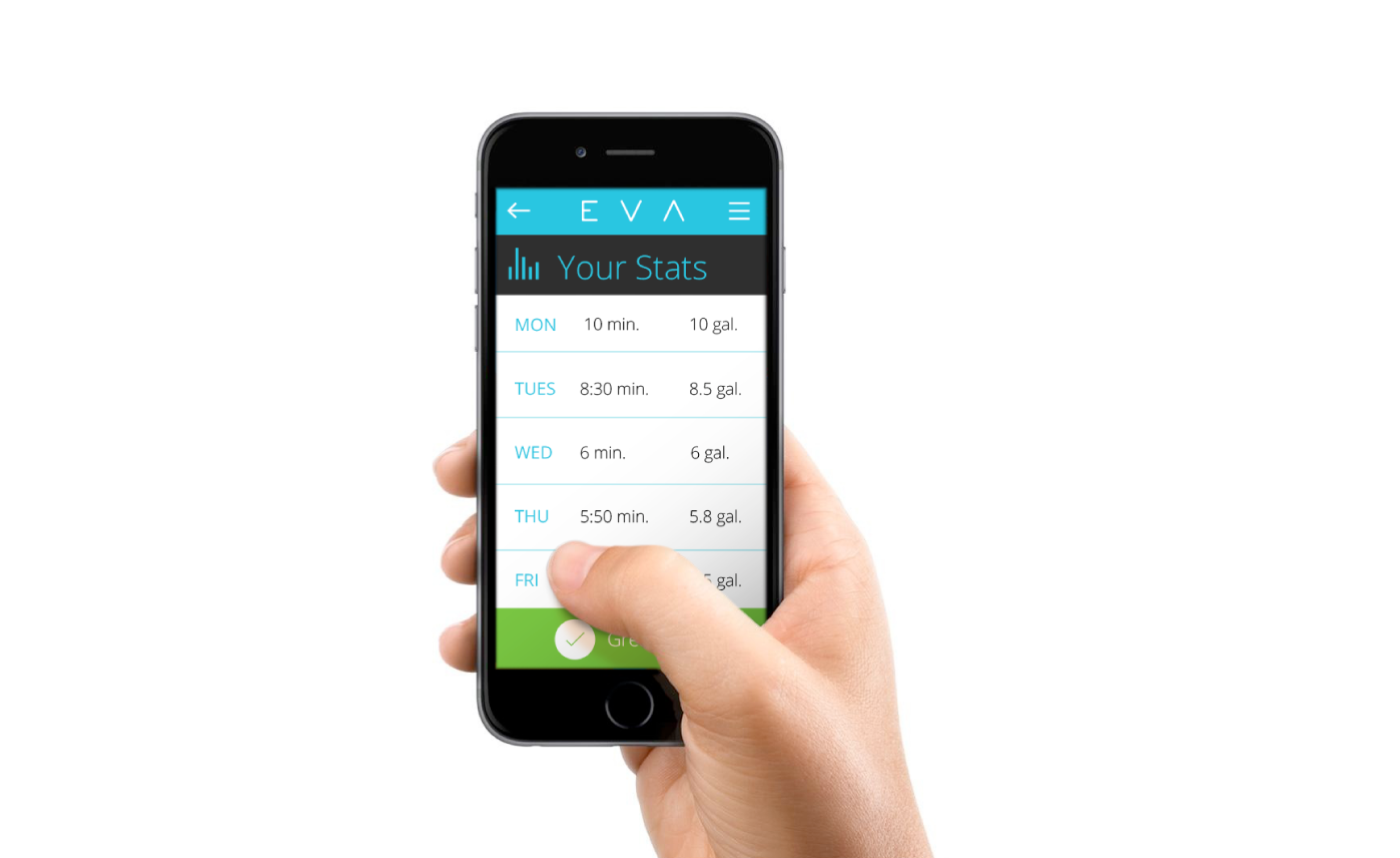 The companion smartphone app tracks your showering habits over time