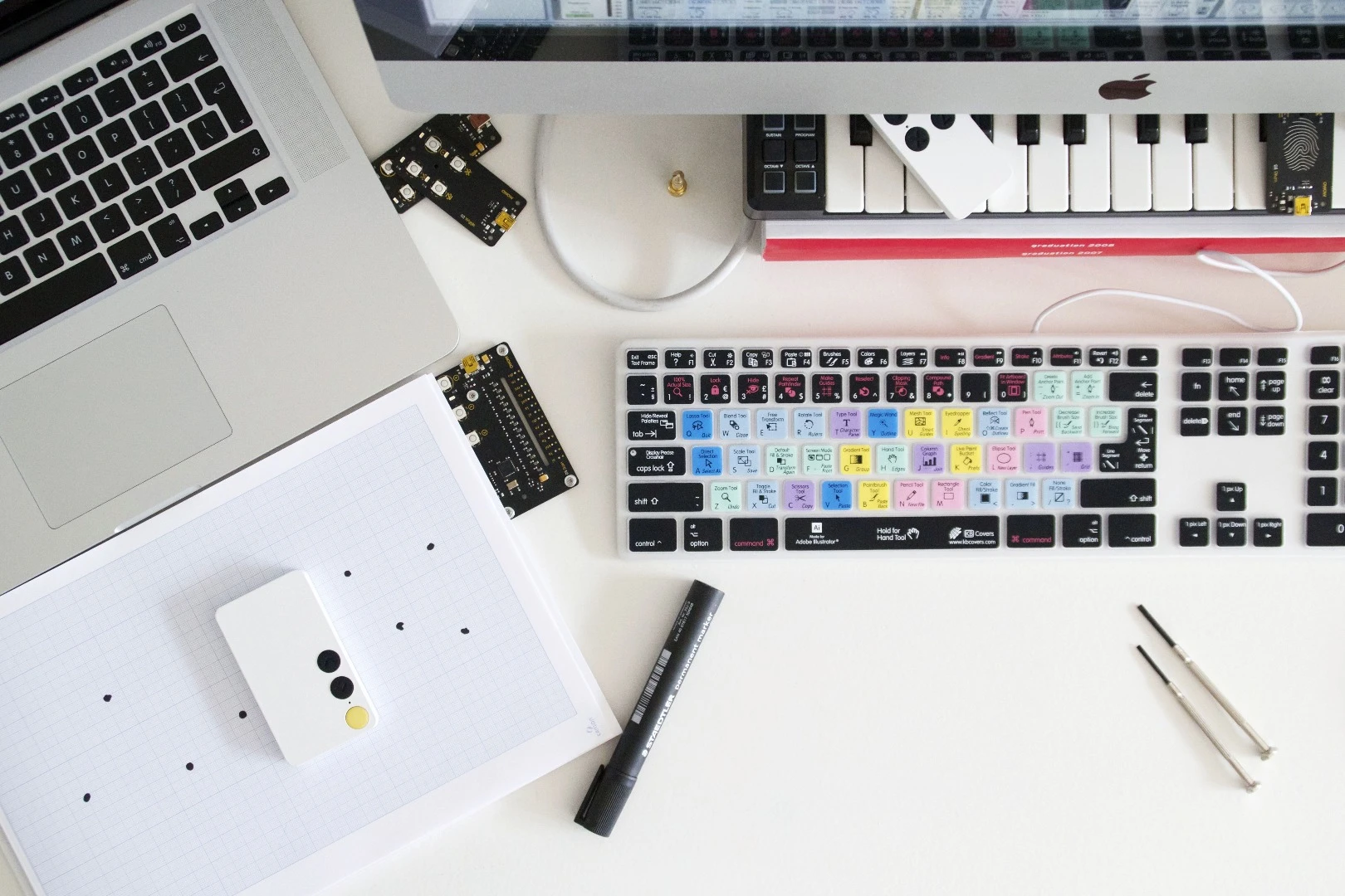 The instruments trigger samples, sounds and effects running in MIDI software on a USB-connected computer or laptop