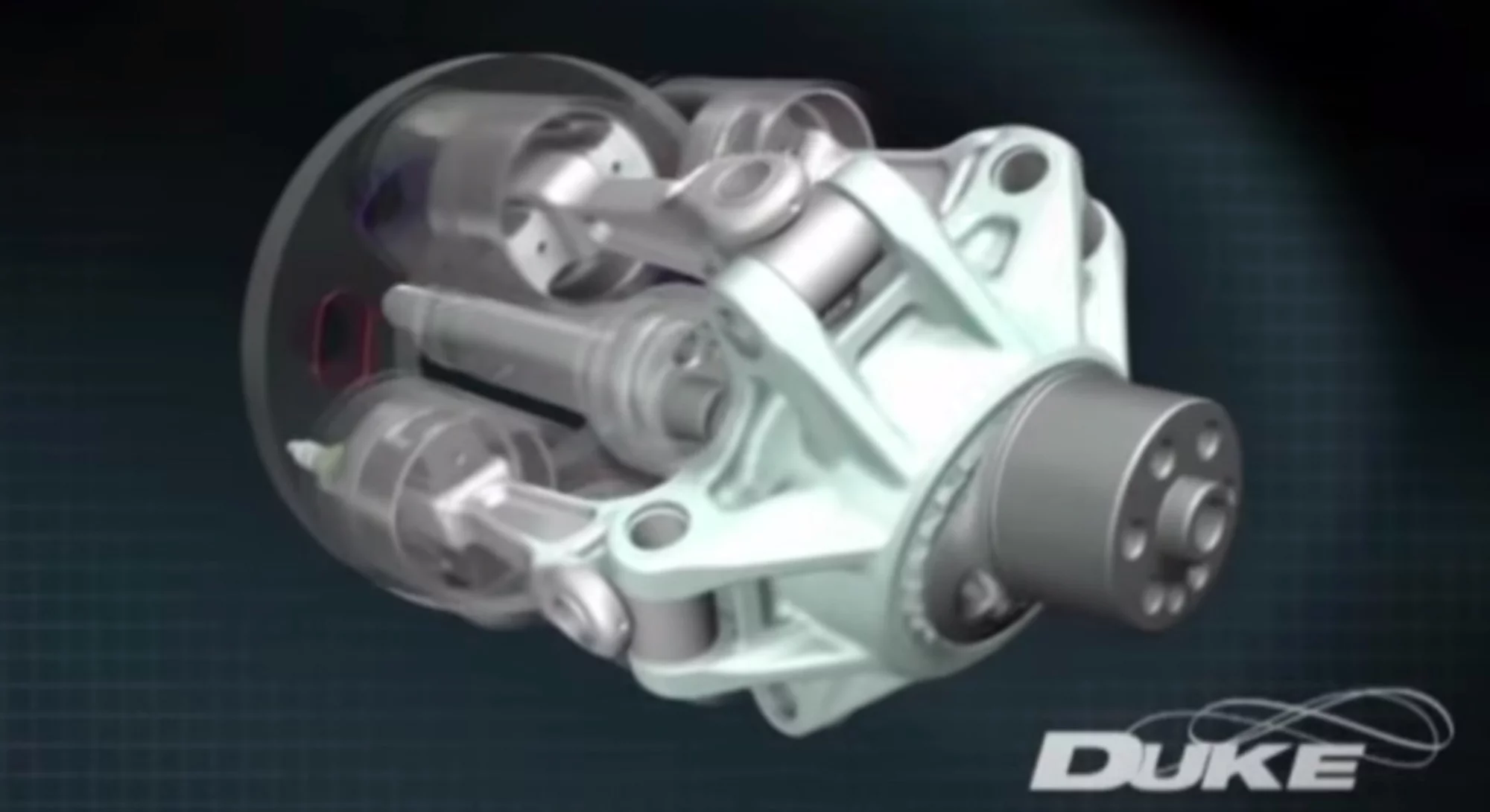 The Duke Engine features axially mounted pistons that drive a star-shaped reciprocator