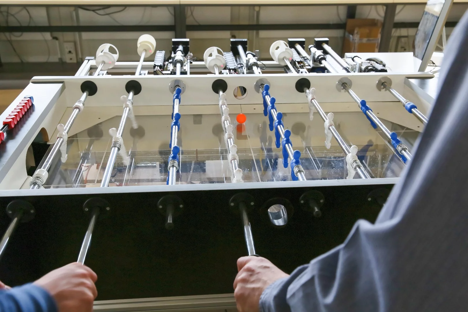 Human players with an average skill level have been beaten by the robotic table soccer player