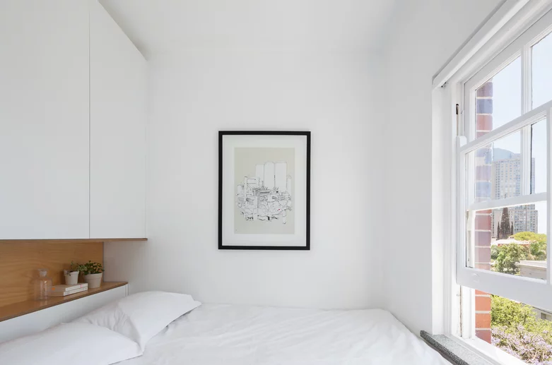 The "private" zone was designed to accommodate the bathroom and bedroom areas
